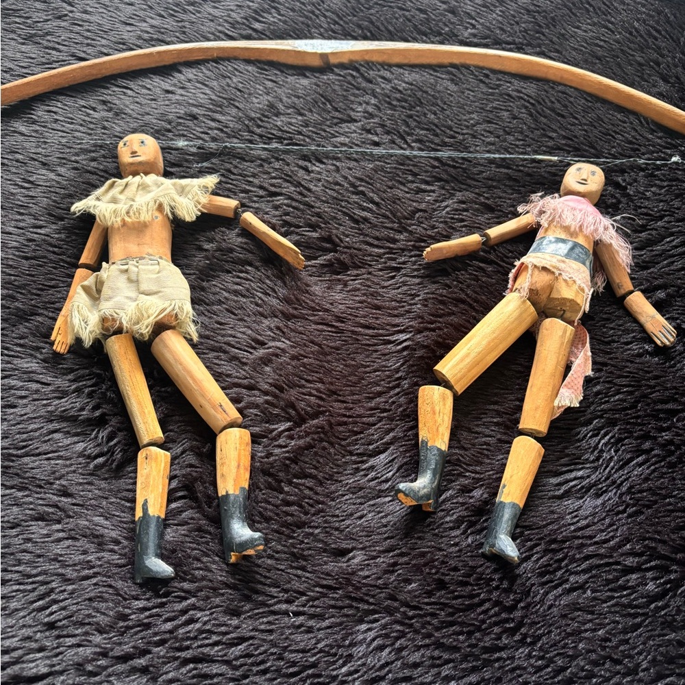 Antique Folk Art Dancing Wooden Articulated Dolls